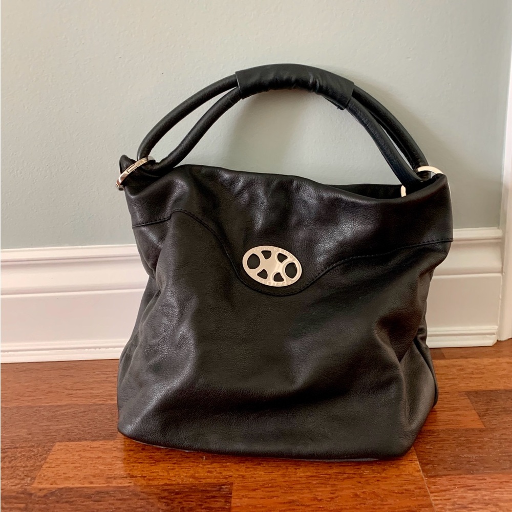 Tuset & Riera Spanish black & blue leather handbag